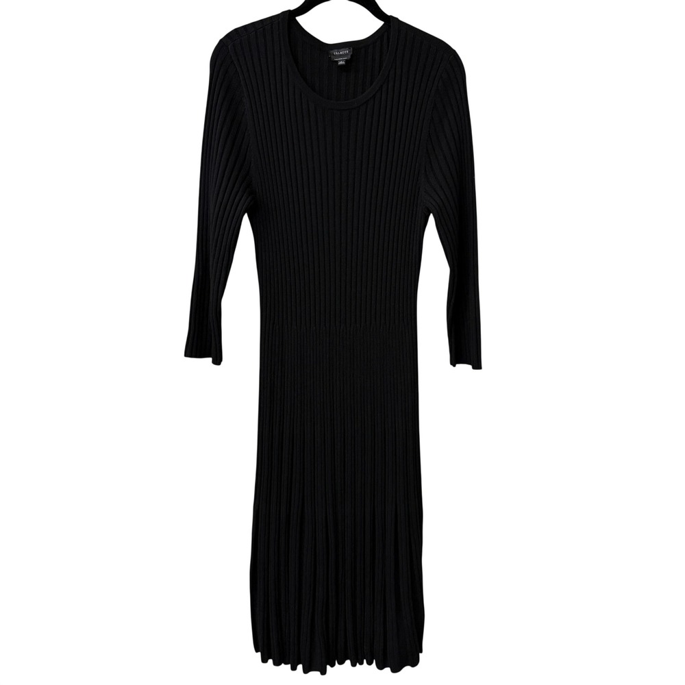 Talbots Women Ribbed Knit Midi Sweater Dress Merino Wool Size Large Black Office